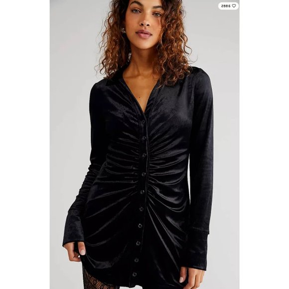 Free People Black Velvet Shayla Mini Dress, size XS, worn once, no flaws - Picture 1 of 6
